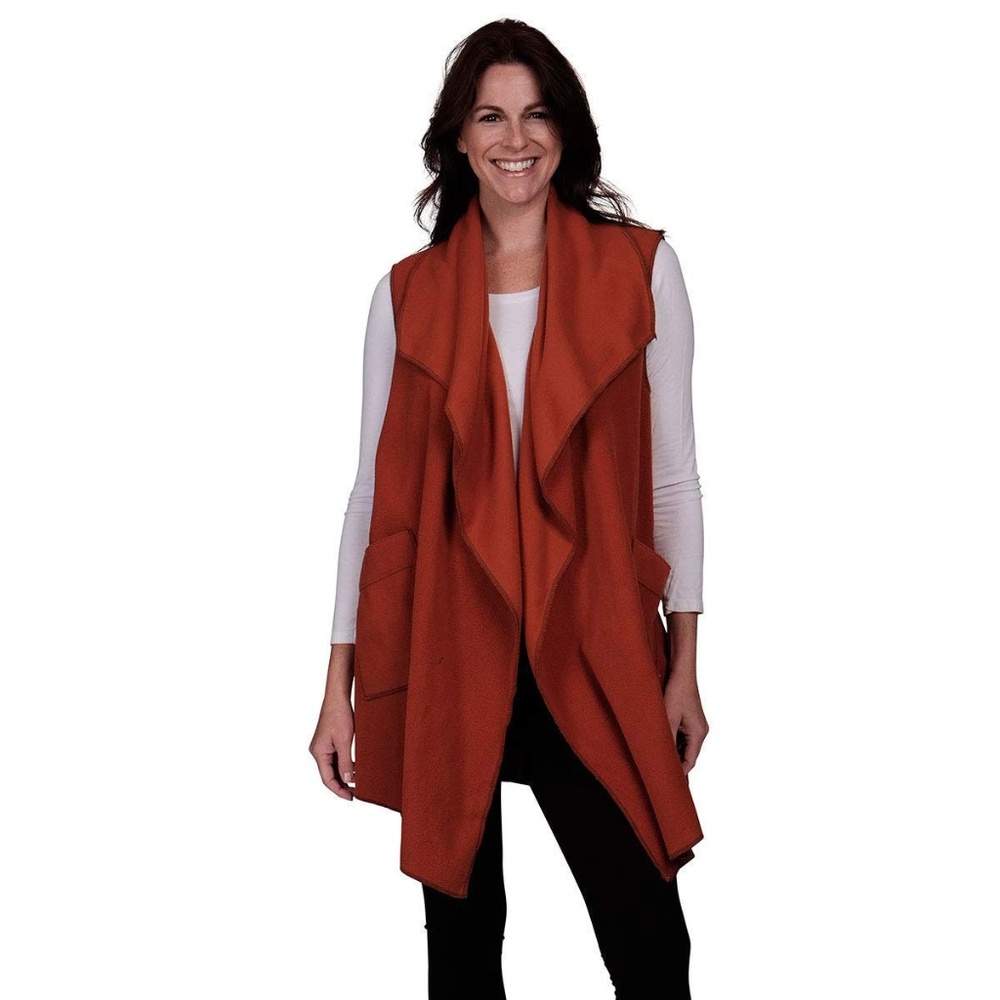 Le Moda Pocketed Open Front Fleece Vest Cardigan